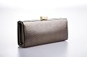 Pewter clutch handbag box style covered in faux snake with shoulder chain