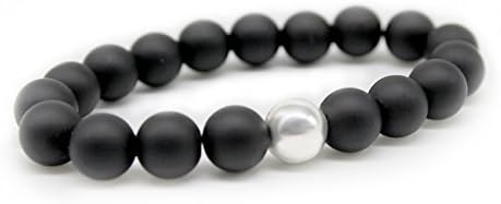 Energy Bracelet Semi-Precious Natural Stones (10mm), Handmade Black Matte Agate Beads Elastic Bracelet