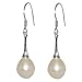 Gem Stone King 9-10MM White Tear Drop Shell Pearl Women's Dangle Earrings Fish Hook