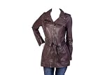 Ladies Trench Leather Jacket Katia Brown Womens 3/4 Length Fitted Leather Coat