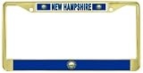 New Hampshire NH State Flag Gold Tone Metal License Plate Frame Holder