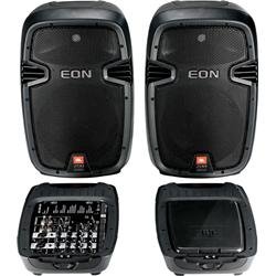 JBL EON210P EON 210P Powered Active PA System with (2) Stands, (1) AKG Microphone and Cabling Bundle