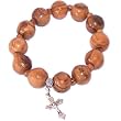 Elastic Olive wood religious bracelet with Silver tone Crucifix (Large) *** packed as a gift with special Certificate of Authenticity and origin and a FREE Lord's Prayer gift card