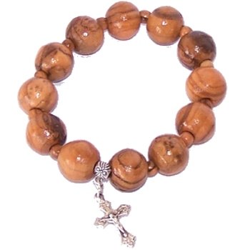Get Gifts – Elastic Olive wood religious bracelet with Silver tone Crucifix (Large) *** packed as a gift with special Certificate of Authenticity and origin and a FREE Lord's Prayer gift card