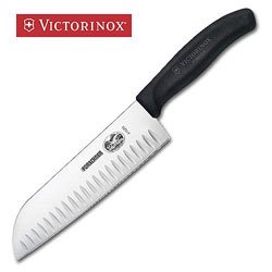 Victorinox Cutlery 7-Inch Granton Edge Santoku Knife, Black Fibrox Handle