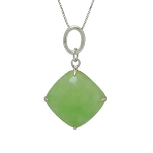 Sterling Silver Green Jade Cushion Shape Pendant on Chain, 18 by