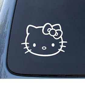 HELLO KITTY - Cat Feline - Car, Truck, Notebook, Vinyl Decal Window Sticker #1093 | Vinyl Color: White