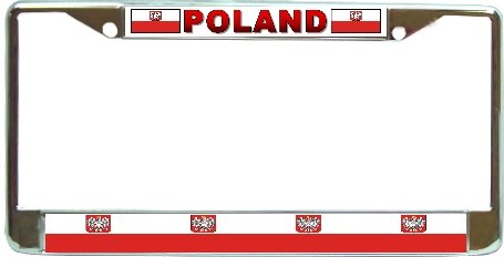 Poland Polish Polska Flag Chrome Metal License Plate Frame Holder