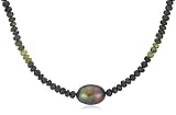 14k Yellow Gold 9-10mm Peacock Baroque Freshwater Pearl and Multi-Green Tourmaline Necklace, 17