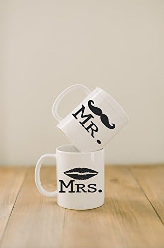 ceramic mugs, Set of 2 Mr. &amp; Mrs. mustache and lips, couple, wedding gift, newlywed, engagement, wedding shower, house warming