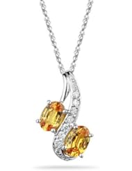 0.08 Cts Diamond & 1.20 Cts Yellow Sapphire Pendant in 14K White Gold