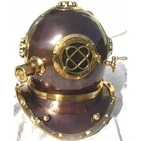 Full Sized Mark V Dive Helmets, Brass and Copper, Reproduction
