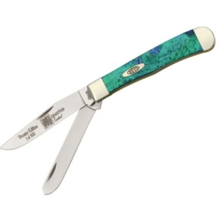 Case Cutlery 9254AQ Aquarius Corelon Trapper Pocket Knife With Stainless Steel Blades  Blue and Green mixed Corelon On Sale