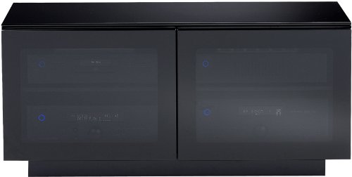 BDI Mirage 8224, Double Wide Enclosed Cabinet ( Satin Black with Black Glass Top) On Sale