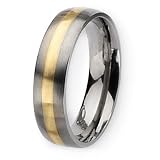 14k Gold Inlaid Brushed Titanium Ring  With Wood Box – Sizes 6-13
