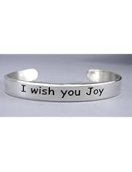 Sterling Silver "I Wish You Joy" Heavy Weight Cuff Bracelet, Made in America