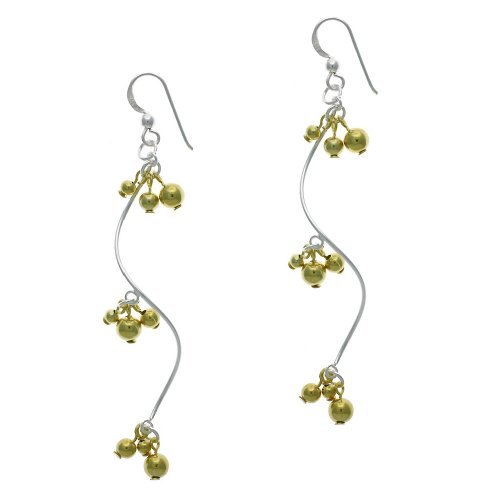Sterling Silver and 18k Yellow Gold Overlay Sterling Silver Triple Two-Tone Cluster Beaded Spiral Drop Earrings