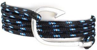 ET Sliver Plated Fish Hook Bracelet on Colorful Nylon Ropes - Nautical Style - (Black)