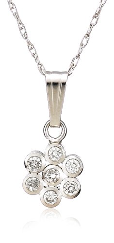 14k White Gold 7-Stone Bezel Set Diamond Cluster Pendant (.11 cttw, J Color, I2 Clarity), 18