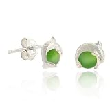 Junior Sterling Silver .925 Green Cats Eye Bead Mini Small Kid Stud Dolphin Earrings