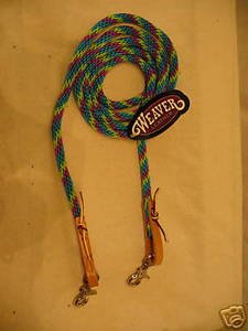 Weaver poly roping barrel reins bright turquoise lime