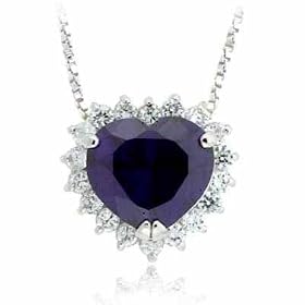 Sterling Silver Prong set Simulated Amethyst Cubic Zirconia Heart Pendant by SilverSpeck.com