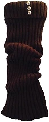 Women's Long Crochet Boot Cover Leg Warmer with Foldover Top and 3 Metal Buttons (Dark Brown)