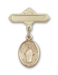 14K Gold Baby Badge with Our Lady of Africa Charm and Polished Badge Pin