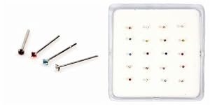 STERLING SILVER NOSE STUD WITH COLORED CZs (20 Pieces/Box) BALL END