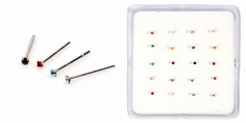 STERLING SILVER NOSE STUD WITH COLORED CZs (20 Pieces/Box) BALL END