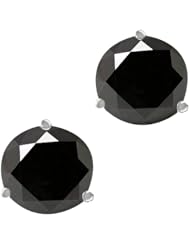 0.74 Ct Round Black AAA Diamond 18K White Gold Stud Earrings