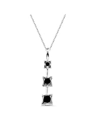 1.25 Cts Black Diamond Three Stone Pendant in 14K White Gold
