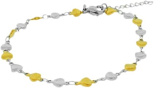 Stainless Steel Silver Yellow Gold Tone Love Heart Anklet Bracelet with Clasp