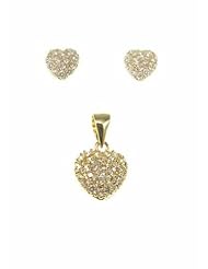 kala-isjewels- Ladies 18ct Gold Plated CZ " Hearts "Pendant ( 0,63" ) and Earrings