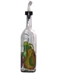ArtisanStreet's Clear Glass Olive Oil Bottle. Hand Painted with Fruit Design of Pear, Apple and Grapes. Features Open & Close Spout. Made to Order, Signed by Artisan.