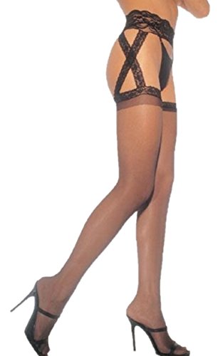 Fishnet Lace Top Suspender Stockings Color:Black