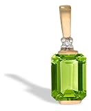 14K Yellow Gold Genuine Emerald-cut Peridot and Diamond Pendant