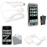 Apple iPhone 1st Gen (NOT for iPhone 3G) PDA Accessory Bundle Kit - Rapid Home Travel + Car Charger with Ic Chip + Smoke Crystal Snap On Cover Case with Belt Clip + Premium Reusable Screen Protector with Lint Cleaning Cloth By Ikross