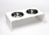 4 Inch Tall Elevated Pet Bowl - White - Two 1 Pint Bowls