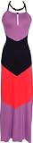 Chevron Colorblock Maxi Halter Dress