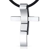 Sleek and Bold: Stainless Steel Unisex Modern Wave Cross Slider Pendant Necklace Sleek and Bold: Stainless Steel Unisex Modern Wave Cross Slider Pendant Necklace