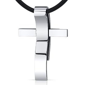 Sleek and Bold: Stainless Steel Unisex Modern Wave Cross Slider Pendant Necklace Free Shipping