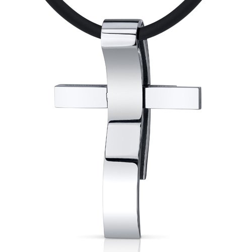 Sleek and Bold: Stainless Steel Unisex Modern Wave Cross Slider Pendant Necklace