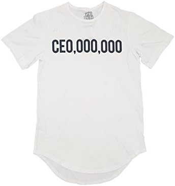 CEO Millionaires $CE0,000,000 Distressed Elongated T-Shirt (XL, White/Black)