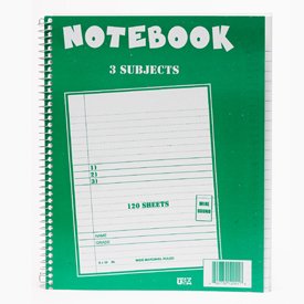 Three Subject Notebook, Spiral-Bound, 120 Sheets (Pack of 6)