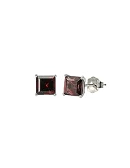 10k White Gold Princess Cut Garnet Stud Earrings (5mm , 1.40 cttw)
