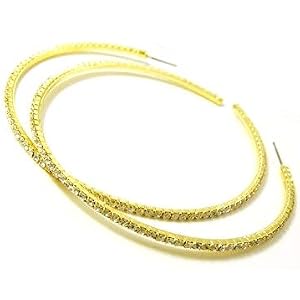Beautiful X-Large and Blingy 3 ICE Crystal Lined Hoop Earrings Yellow Gold Tone by Christina...