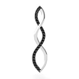 14K White Gold Genuine Round Black Diamond Curves Pendant