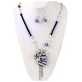 Blue Silver Nautical Sailor Necklace and Earrings Set Fashion Jewelry