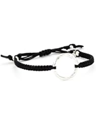 Tai Hand Braided Black Adjustable Cotton Cord Open Circle Bracelet